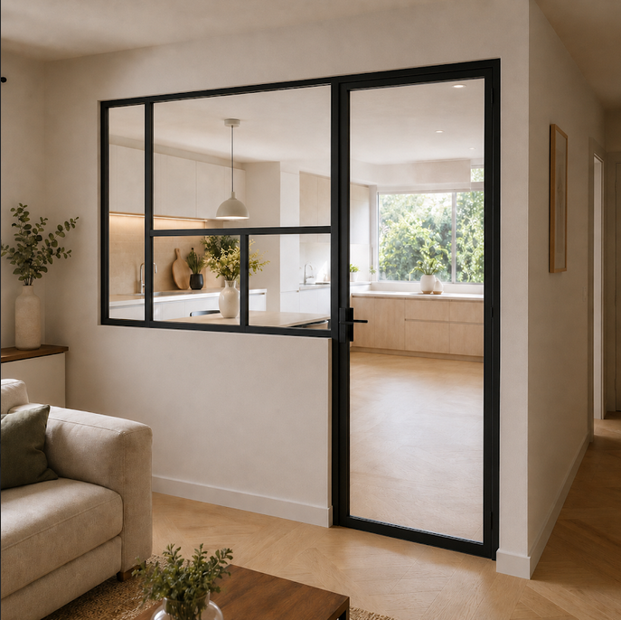 Verrière acier avec traverse et porte Verrière atelier avec traverse et porte