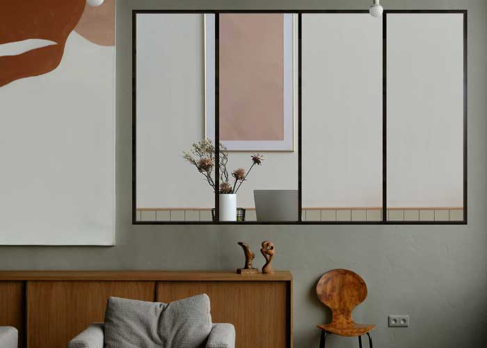 Verrière Atelier 4 Vitrages 120x108 Cm : Métal Noir Et Verre Trempé - Séparation Intérieure Lumineuse